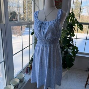 Light Blue Sleeveless Floral Dress Tie Detail and Smocked Bodice